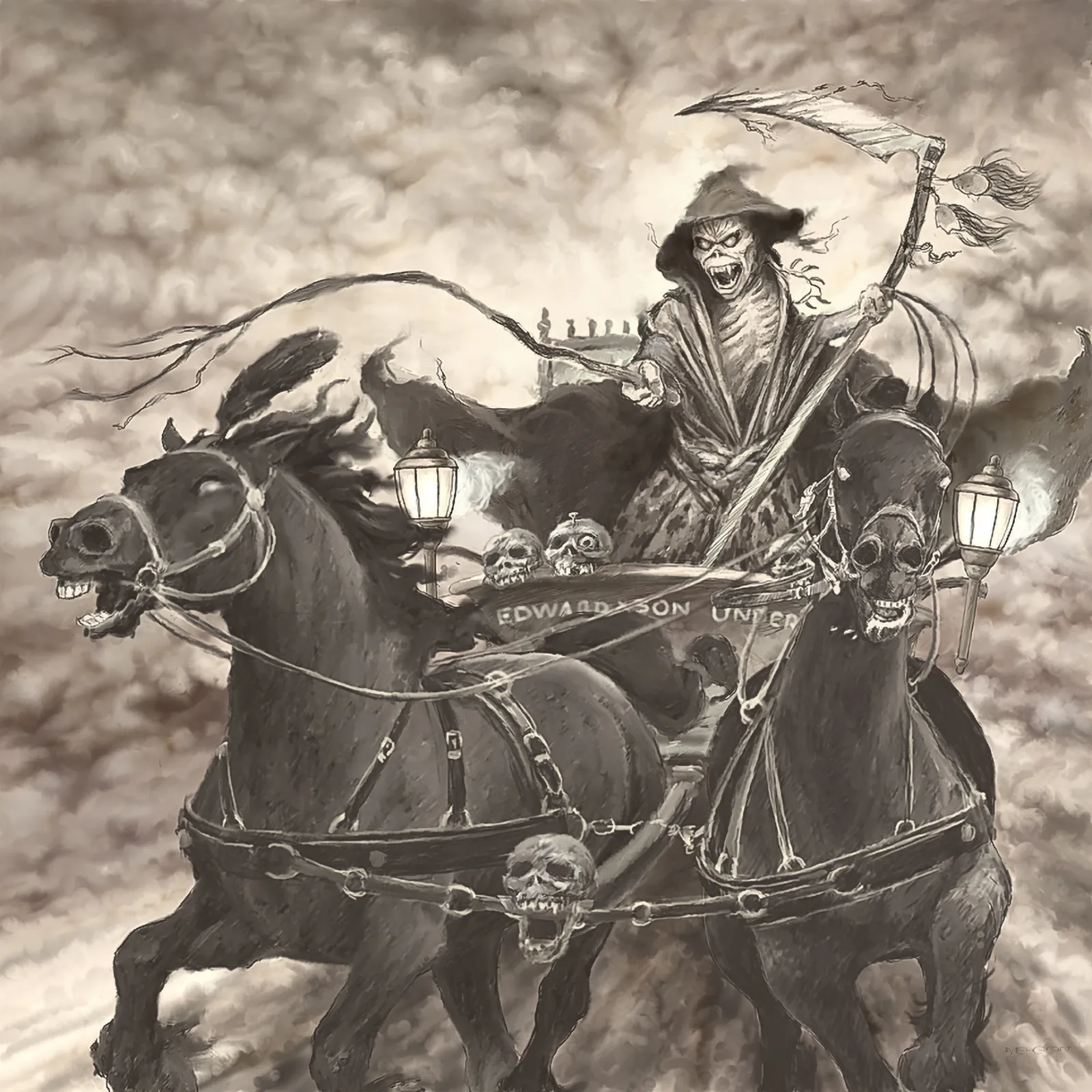 Death on the Road concept artwork illustrated by Melvyn Grant for Iron Maiden