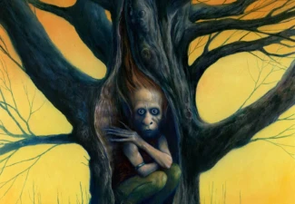 Cover art by Melvyn Grant for *Grimms’ Fairy Tales* by Jacob and Wilhelm Grimm. Puffin Classics edition, published by Puffin in 1996. Grimms’ Fairy Tales — book cover art by Melvyn Grant