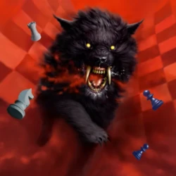 Lord Loss – Darren Shan (*The Demonata* #1) – Cover art by Melvyn Grant Feral demon wolf snarling with glowing yellow eyes, fangs bared, against a fiery red checkerboard sky — cover art by Melvyn Grant for Lord Loss.