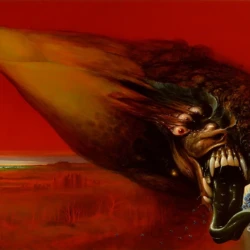 Book cover artwork “Swan Song” by Melvyn Grant — created for the UK edition of Robert R. McCammon’s novel (published 1987). Swan Song by Melvyn Grant – UK Book Cover Illustration for Robert R. McCammon