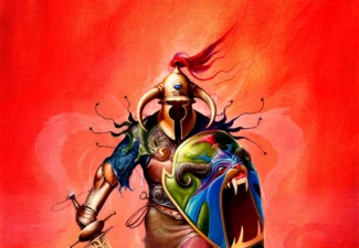 Cover artwork for The Sword of the Gael (1976) by Andrew J. Offutt, illustrated by Melvyn Grant. The same artwork was later reused for the Judas Priest album Hero, Hero. Cover art for The Sword of the Gael by Andrew J. Offutt, illustrated by Melvyn Grant, later reused for the Judas Priest album Hero, Hero