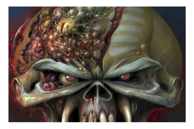 Iconic Eddie artwork by Melvyn Grant, created for Iron Maiden and used in major promotional imagery. Iron Maiden Eddie artwork by Melvyn Grant