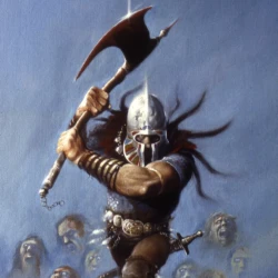 The Horned Warrior Book Illustraion by Melvyn Grant Cover art for The Horned Warrior (1979) illustrated by Melvyn
