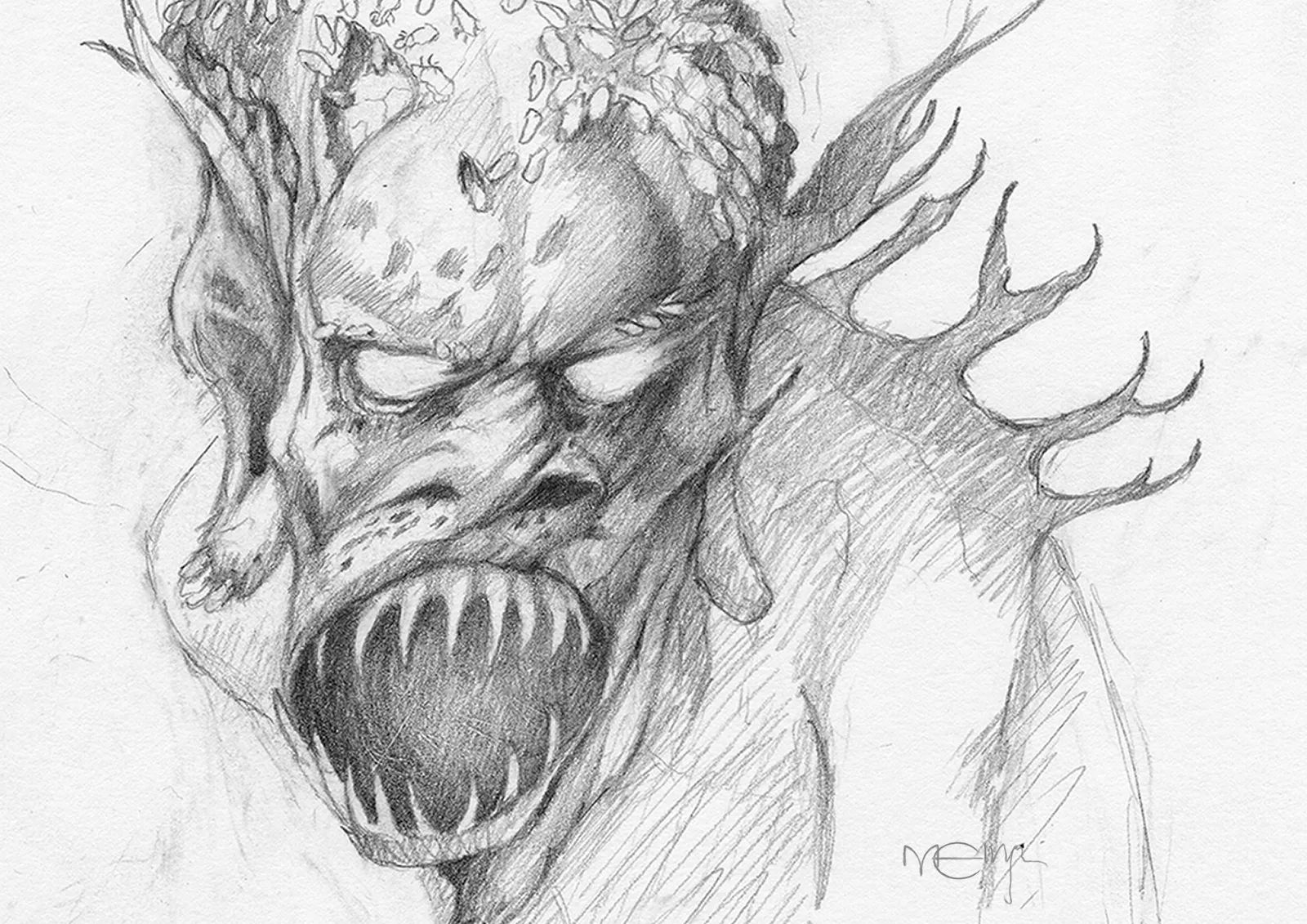 Hell Child (Sketch) — pencil concept sketch by Melvyn Grant, related to The Demonata