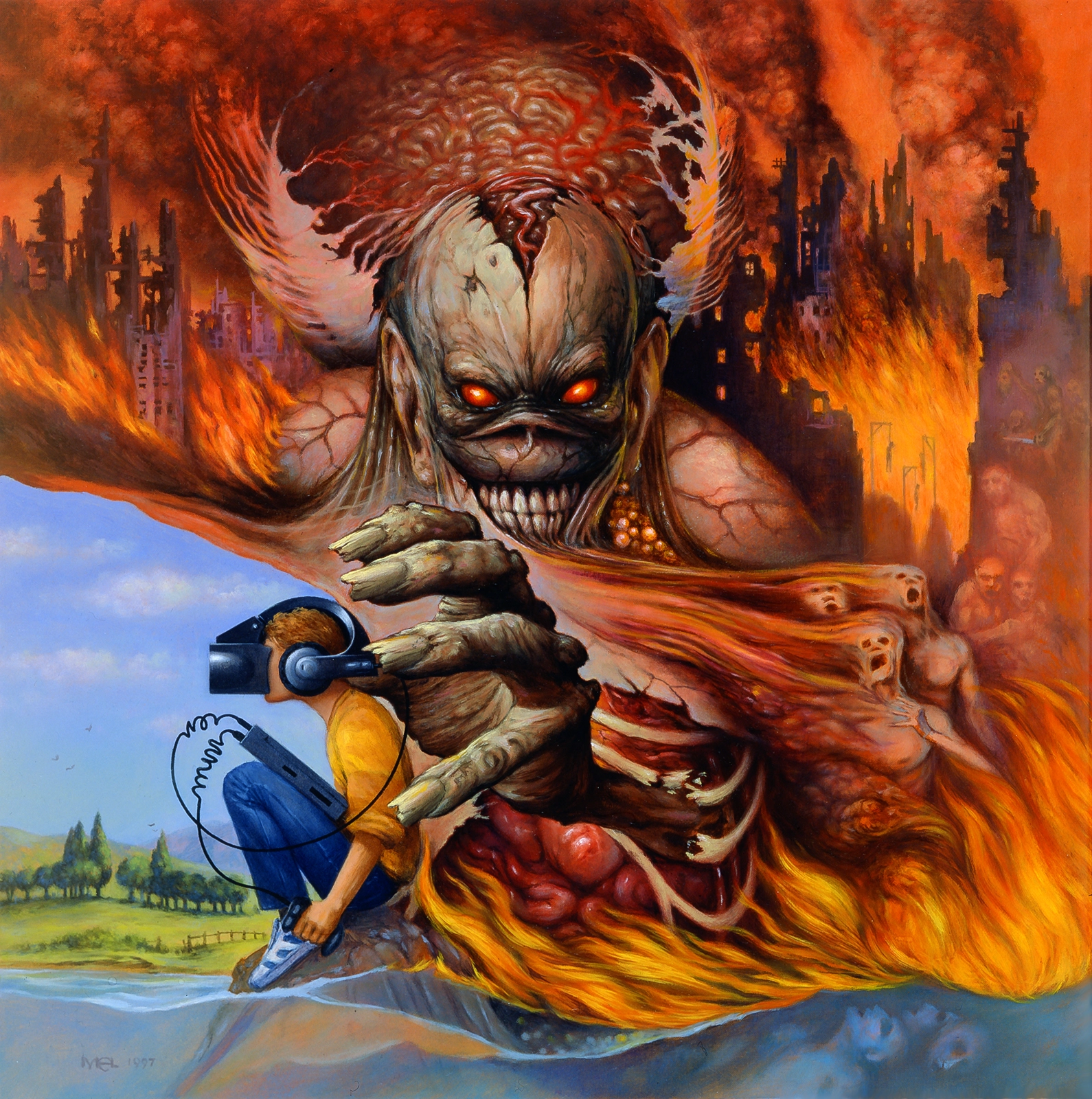 Virtual XI artwork illustrated by Melvyn Grant for Iron Maiden